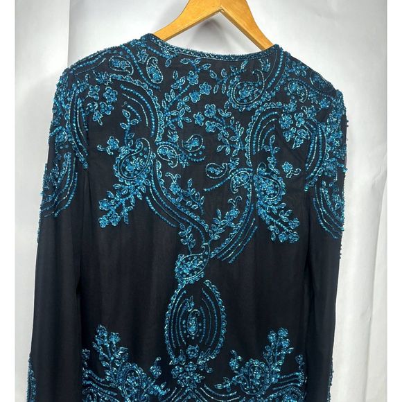 Sean Collection Silk Sequin Beaded Formal Jacket Womens Black Designer Luxury - Picture 5 of 8